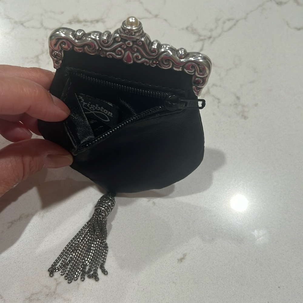 NWOT Brighton RARE Pocket Coin Purse black & brown croc leather & silver tassel - Picture 3 of 5